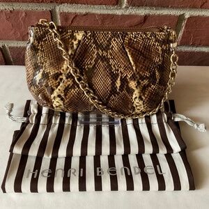 Henri Bendel Snakeskin Print Leather Expandable Shoulder Bag Wristlet